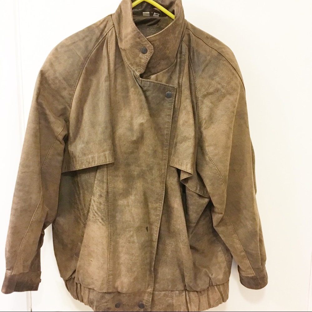 Vintage Express 100% Brown leather jacket coat medium
